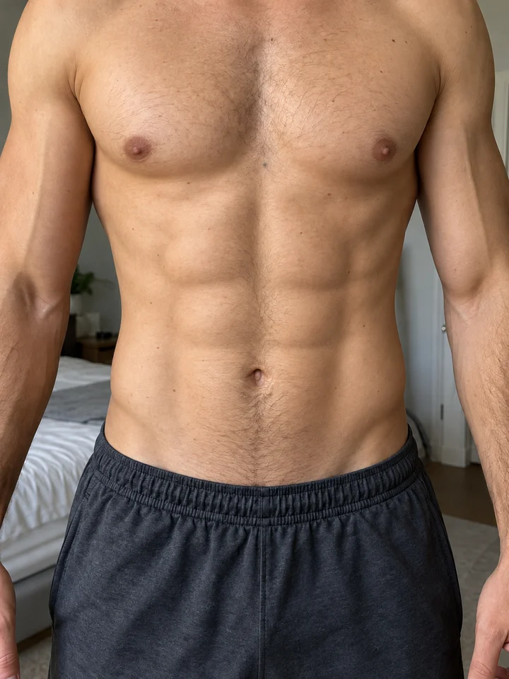 Beispielbild: derselbe Bauch nach 12 Wochen mit sichtbarem Sixpack